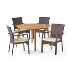 Christopher Knight Home Haley Outdoor Acacia Wood and Wicker 5 Piece Dining Set with Cushion