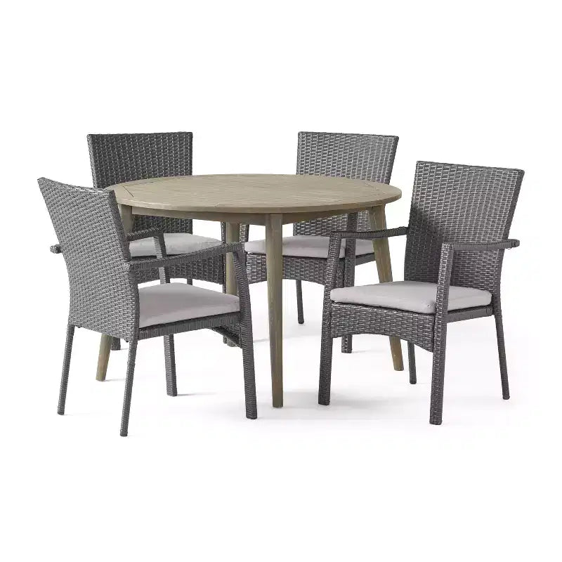 Christopher Knight Home Haley Outdoor Acacia Wood and Wicker 5 Piece Dining Set with Cushion