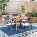 Christopher Knight Home Haley Outdoor Acacia Wood and Wicker 5 Piece Dining Set with Cushion
