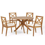 Christopher Knight Home Llano Outdoor Acacia Wood 5 Piece Dining Set with Water Resistant Cushion
