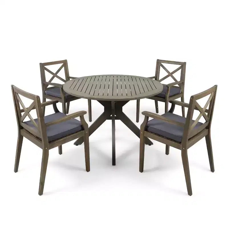 Christopher Knight Home Llano Outdoor Acacia Wood 5 Piece Dining Set with Water Resistant Cushion
