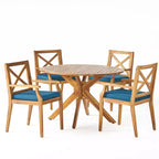 Christopher Knight Home Llano Outdoor Acacia Wood 5 Piece Dining Set with Water Resistant Cushion
