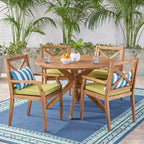 Christopher Knight Home Llano Outdoor Acacia Wood 5 Piece Dining Set with Water Resistant Cushion