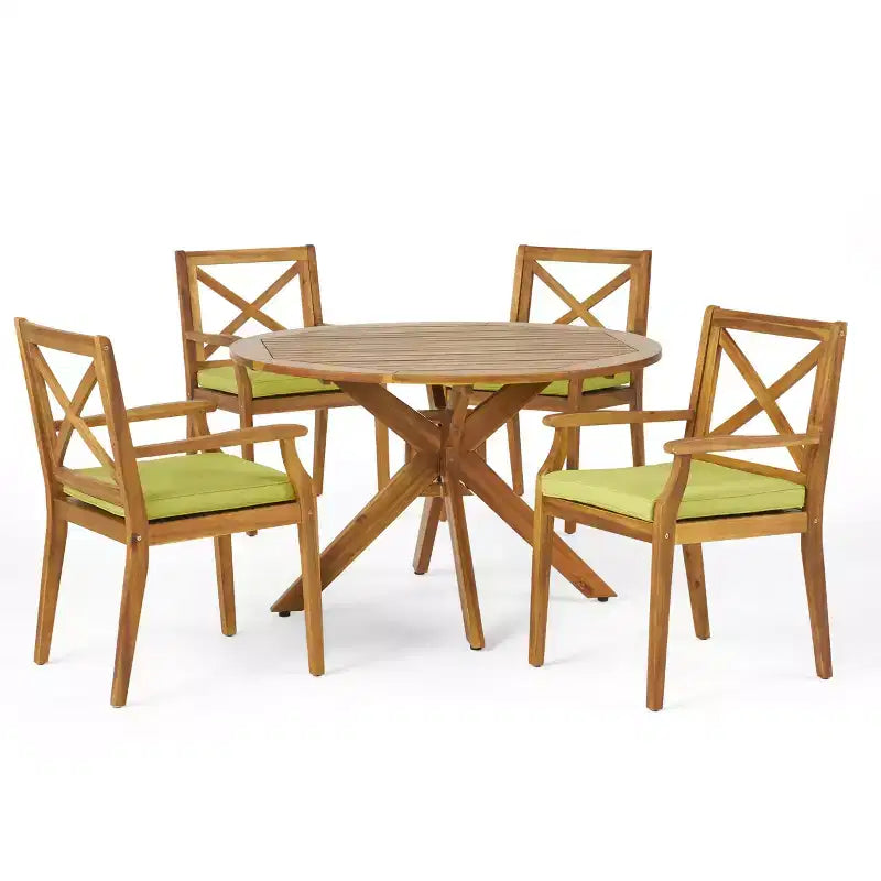 Christopher Knight Home Llano 5-teiliges Outdoor-Essplatz-Set aus Akazienholz mit wasserbeständigem Polster