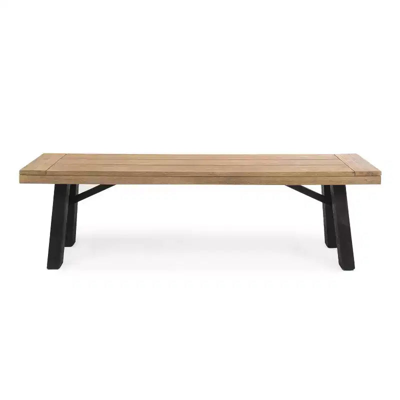 GDFStudio Bruna Outdoor Wicker and Acacia Wood 6 Piece Dining Set with Bench, Brushed Gray/Multibrown