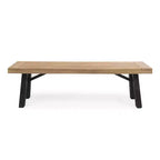 GDFStudio Bruna Outdoor Wicker and Acacia Wood 6 Piece Dining Set with Bench, Brushed Gray/Multibrown