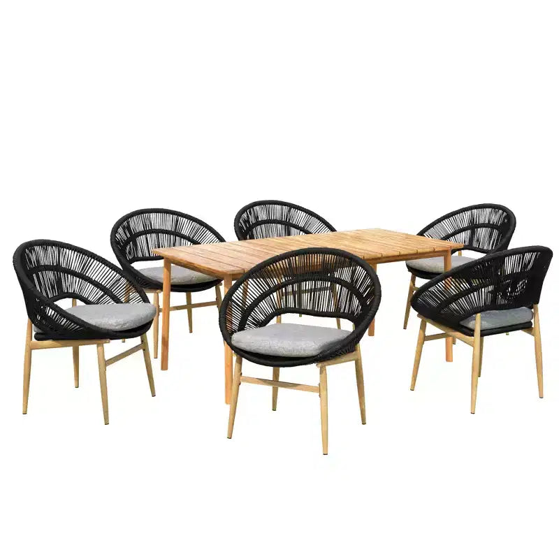 Christopher Knight Home Corey 7 Piece Rustic Outdoor Rattan, Metal and Acacia Wood Dining Set