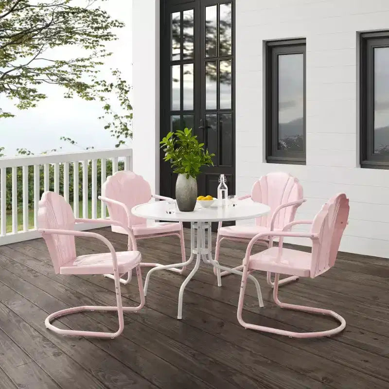 HomeStock Tulip 5Pc Outdoor Metal Dining Set with Dining Table & 4 Chairs