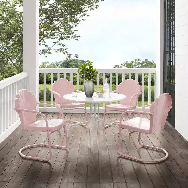 HomeStock Tulip 5Pc Outdoor Metal Dining Set with Dining Table & 4 Chairs