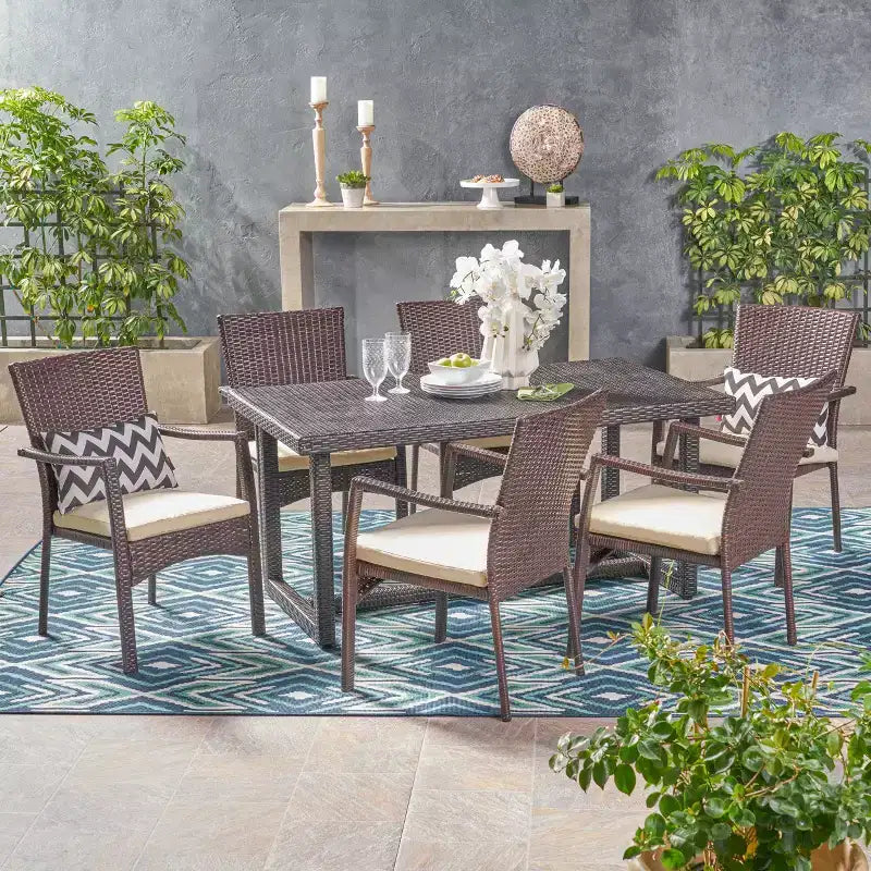 Christopher Knight Home Westley Outdoor Wicker 7 Piece Dining Set with Cushion