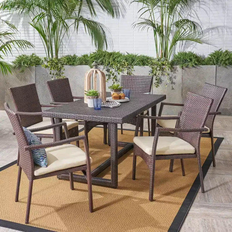 Christopher Knight Home Westley Outdoor Wicker 7 Piece Dining Set with Cushion