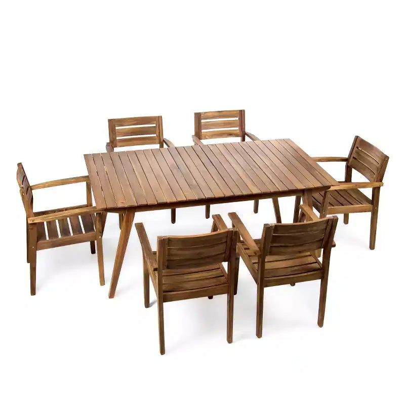 Christopher Knight Home Junaluska Outdoor Acacia Wood 7 Piece Dining Set, Teak