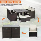 FDW Patio Dining Set Space-Saving 9-Piece Outdoor Patio Furniture Set with Glass-Topped Table