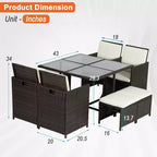 FDW Patio Dining Set Space-Saving 9-Piece Outdoor Patio Furniture Set with Glass-Topped Table