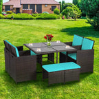 FDW Patio Dining Set Space-Saving 9-Piece Outdoor Patio Furniture Set with Glass-Topped Table