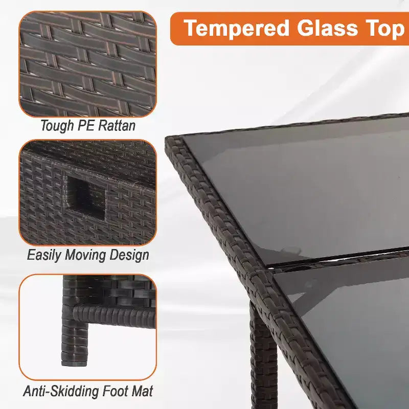 FDW Patio Dining Set Space-Saving 9-Piece Outdoor Patio Furniture Set with Glass-Topped Table