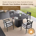 Christopher Knight Home Patio Elsie 5 Piece Aluminum and Sintered Stone Dining Set with Sunbrella Cushions