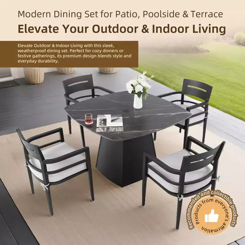Christopher Knight Home Patio Elsie 5 Piece Aluminum and Sintered Stone Dining Set with Sunbrella Cushions