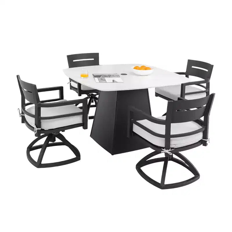Christopher Knight Home Patio Elsie 5 Piece Aluminum and Sintered Stone Dining Set with Sunbrella Cushions