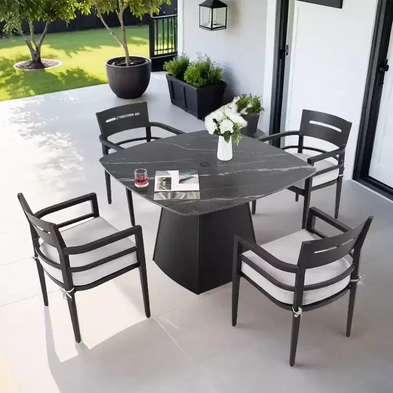 Christopher Knight Home Patio Elsie 5 Piece Aluminum and Sintered Stone Dining Set with Sunbrella Cushions