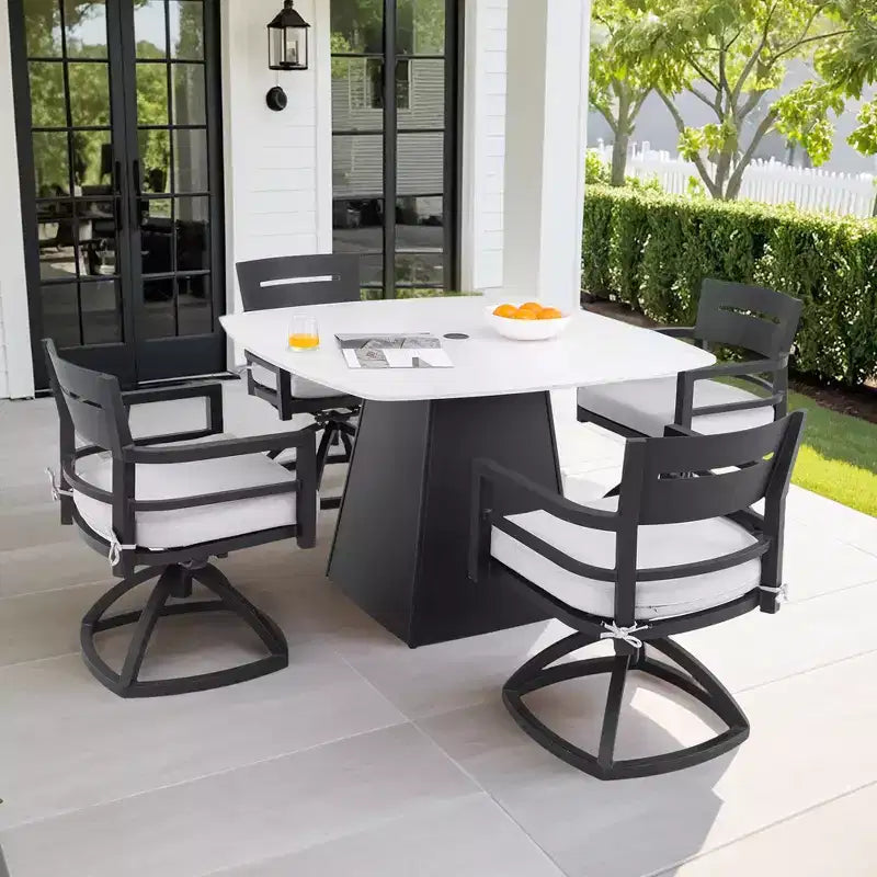 Christopher Knight Home Patio Elsie 5-teiliges Esszimmer-Set aus Aluminium und gesintertem Stein mit Sunbrella-Kissen