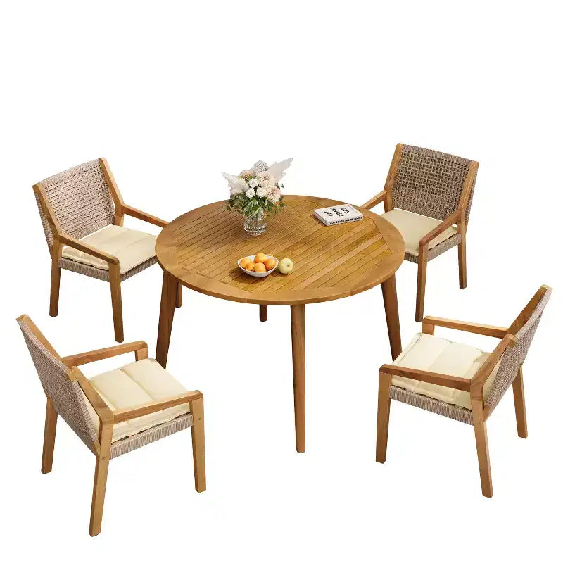 Christopher Knight Home Neva 5 Piece Outdoor Dining Set with Acacia Wood Table and Wicker Chairs