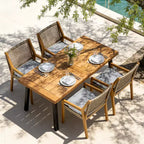 Christopher Knight Home Neva 5 Piece Industrial Outdoor Acacia Wood and Wicker Dining Set with Cushions