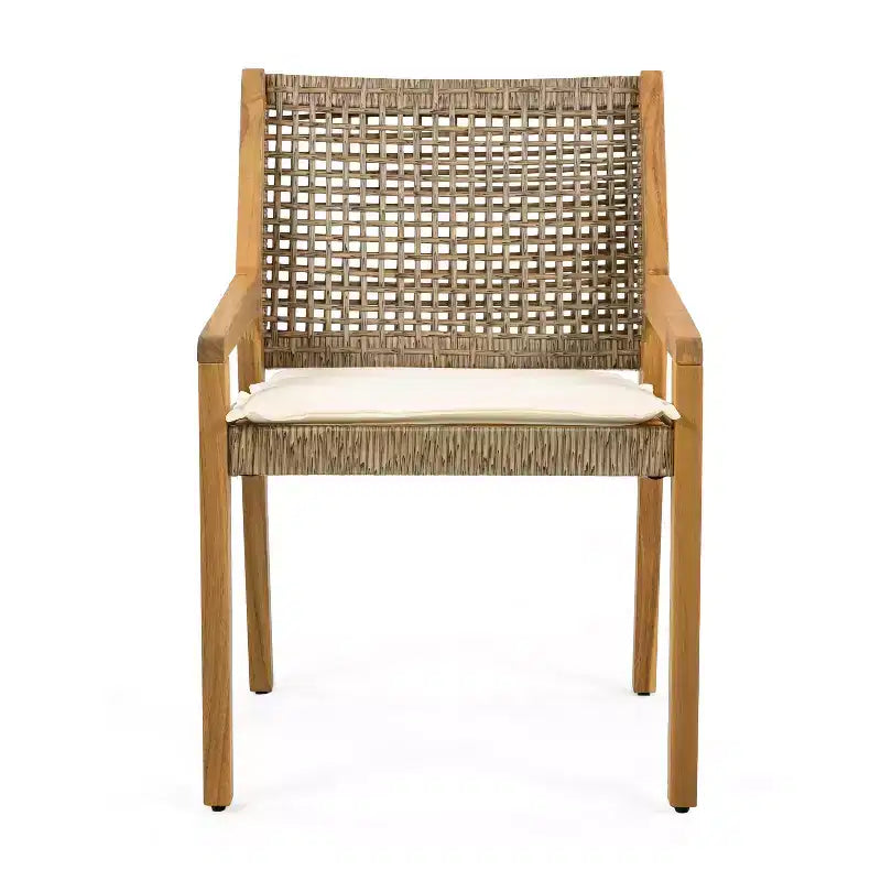 Christopher Knight Home Neva 5 Piece Industrial Outdoor Acacia Wood and Wicker Dining Set with Cushions