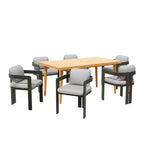 Christopher Knight Home Pula 7 Piece Outdoor Acacia Wood and Aluminum Dining Set with Umbrella Hole and Cushions