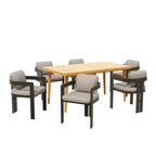 Christopher Knight Home Pula 7 Piece Outdoor Acacia Wood and Aluminum Dining Set with Umbrella Hole and Cushions