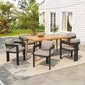 Christopher Knight Home Pula 7 Piece Outdoor Acacia Wood and Aluminum Dining Set with Umbrella Hole and Cushions