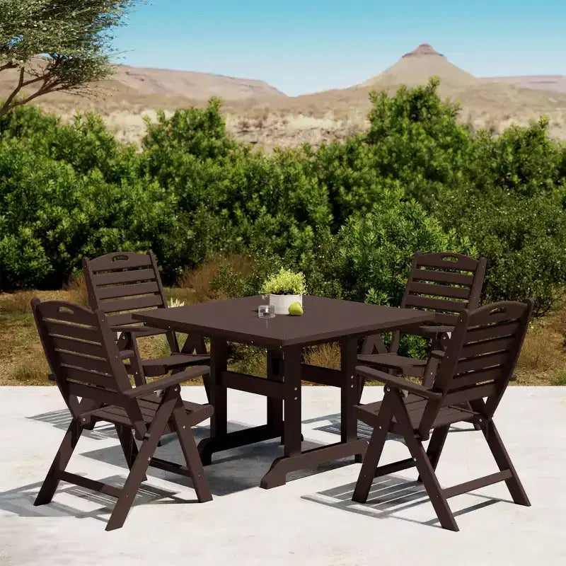 WestinTrends Malibu 5-Piece HDPE Square Patio Dining Table Set with Foldable Chairs, White