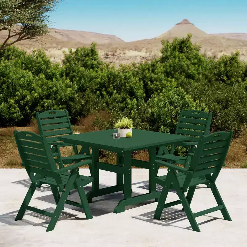 WestinTrends Malibu 5-Piece HDPE Square Patio Dining Table Set with Foldable Chairs, White