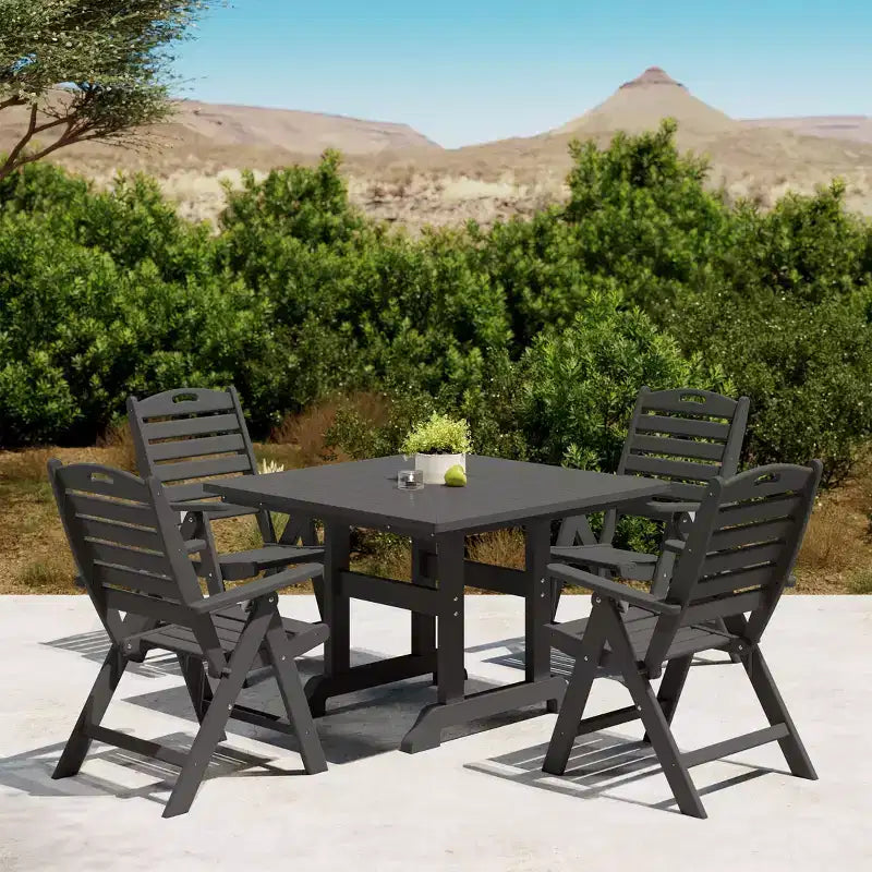 WestinTrends Malibu 5-Piece HDPE Square Patio Dining Table Set with Foldable Chairs, White