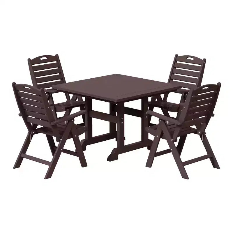 Set da pranzo da patio WestinTrends Malibu 5 pezzi con tavolo quadrato in HDPE e sedie pieghevoli, bianco