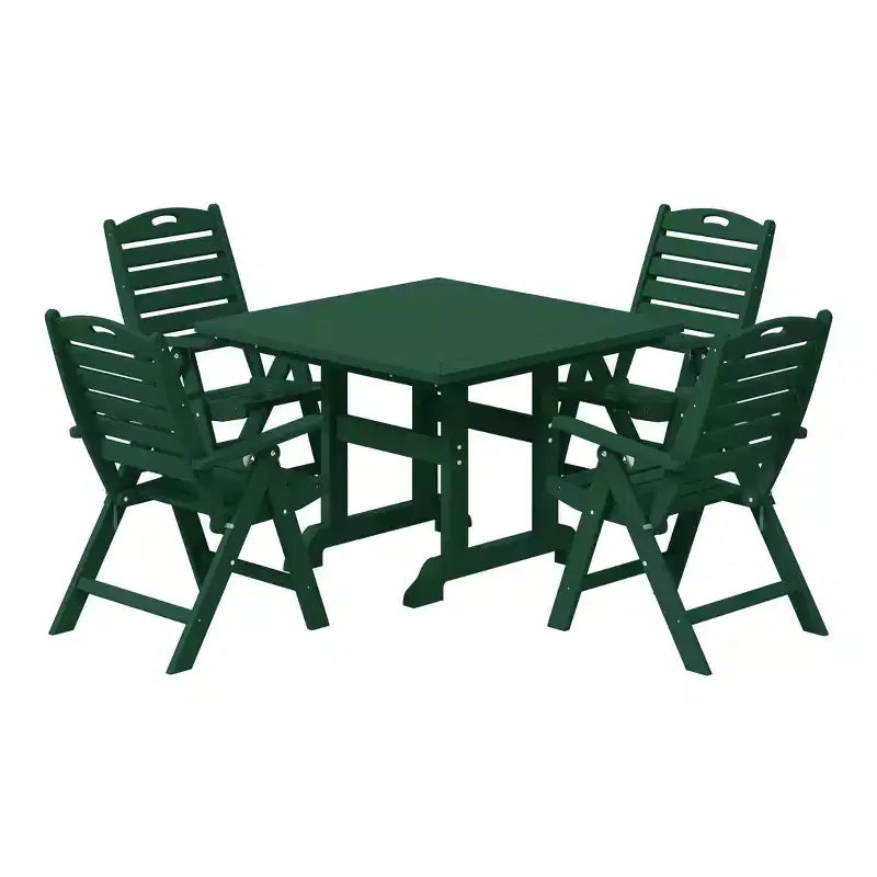 Set da pranzo da patio WestinTrends Malibu 5 pezzi con tavolo quadrato in HDPE e sedie pieghevoli, bianco