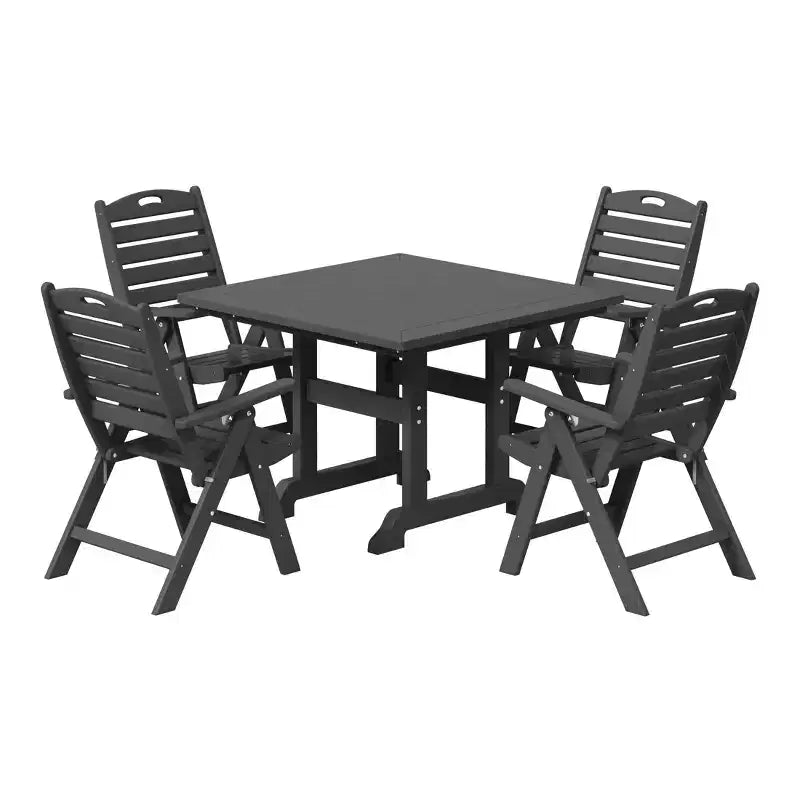 Set da pranzo da patio WestinTrends Malibu 5 pezzi con tavolo quadrato in HDPE e sedie pieghevoli, bianco