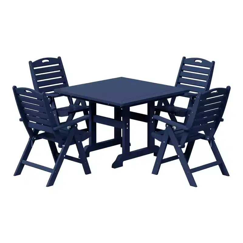 Set da pranzo da patio WestinTrends Malibu 5 pezzi con tavolo quadrato in HDPE e sedie pieghevoli, bianco