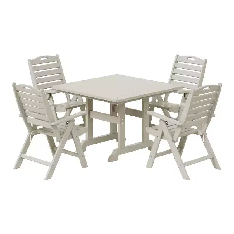 Set da pranzo da patio WestinTrends Malibu 5 pezzi con tavolo quadrato in HDPE e sedie pieghevoli, bianco