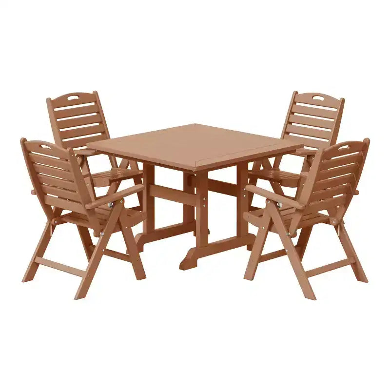 Set da pranzo da patio WestinTrends Malibu 5 pezzi con tavolo quadrato in HDPE e sedie pieghevoli, bianco
