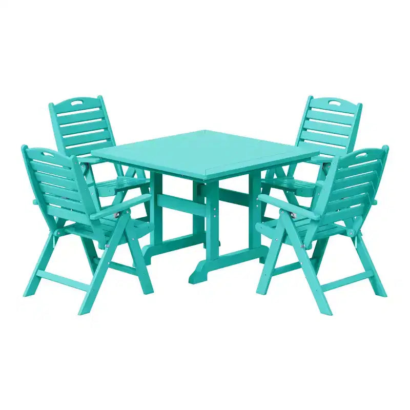 Set da pranzo da patio WestinTrends Malibu 5 pezzi con tavolo quadrato in HDPE e sedie pieghevoli, bianco