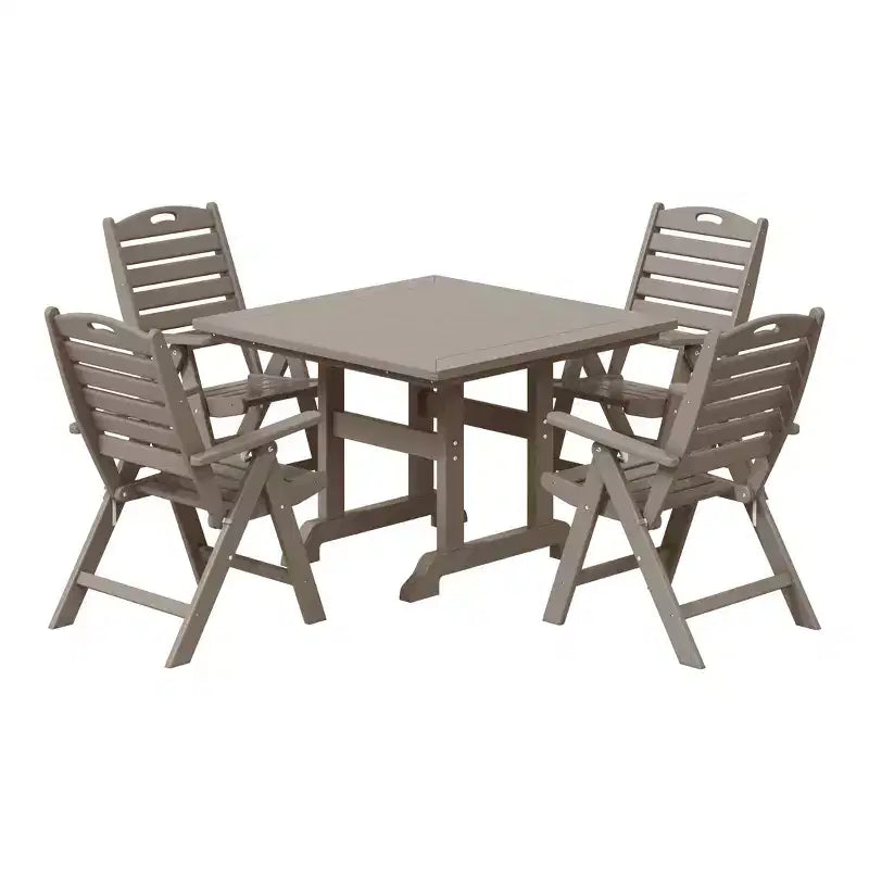 Set da pranzo da patio WestinTrends Malibu 5 pezzi con tavolo quadrato in HDPE e sedie pieghevoli, bianco