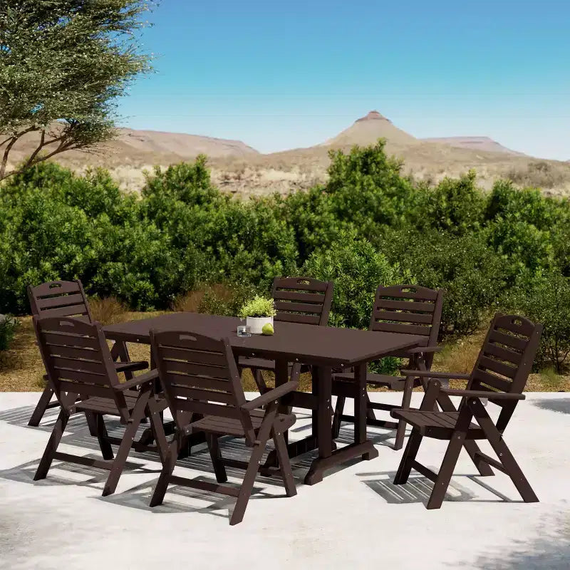 WestinTrends Malibu 7-Piece HDPE Rectangular Patio Dining Table Set with Foldable Chairs