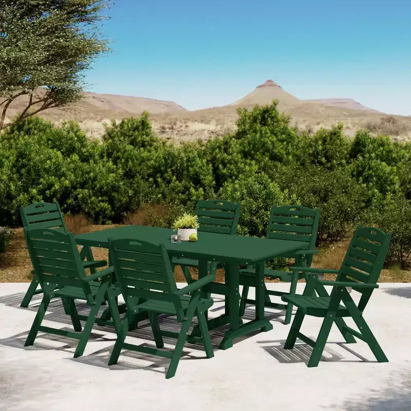 WestinTrends Malibu 7-Piece HDPE Rectangular Patio Dining Table Set with Foldable Chairs