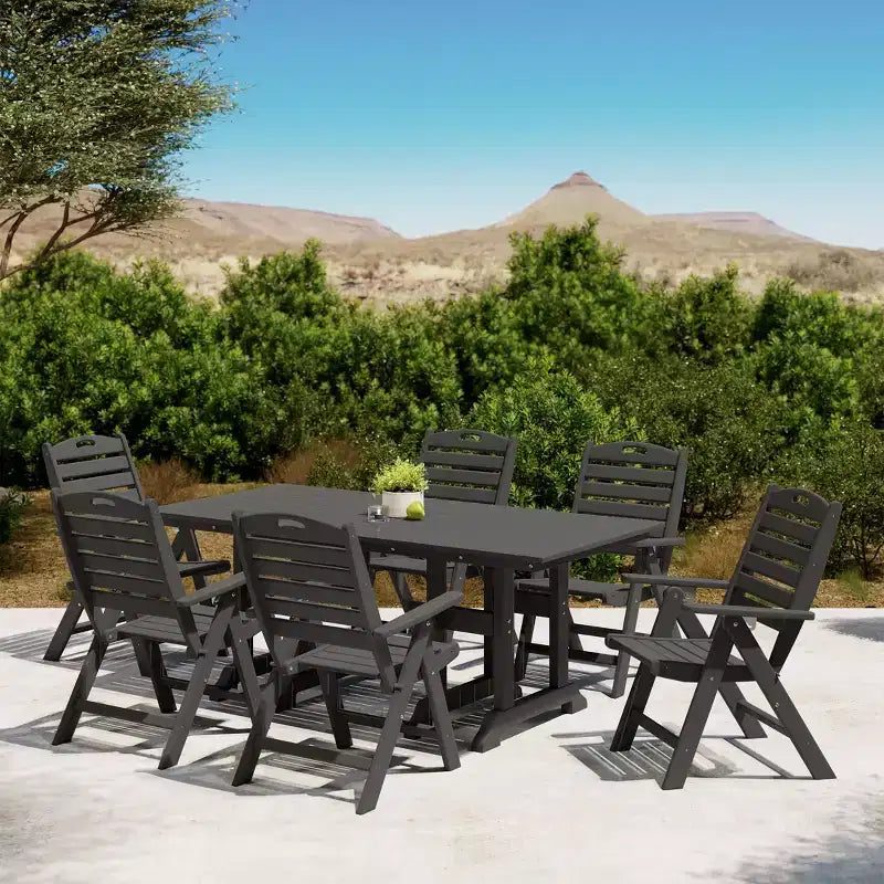 WestinTrends Malibu 7-Piece HDPE Rectangular Patio Dining Table Set with Foldable Chairs