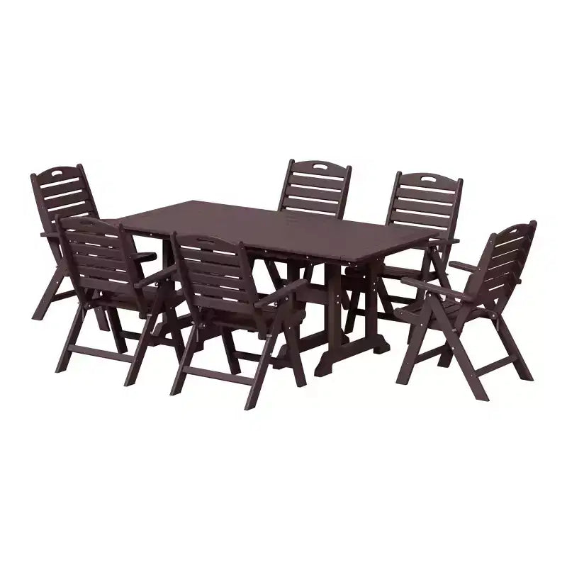 Set da pranzo da patio rettangolare in HDPE Malibu da 7 pezzi con sedie pieghevoli WestinTrends