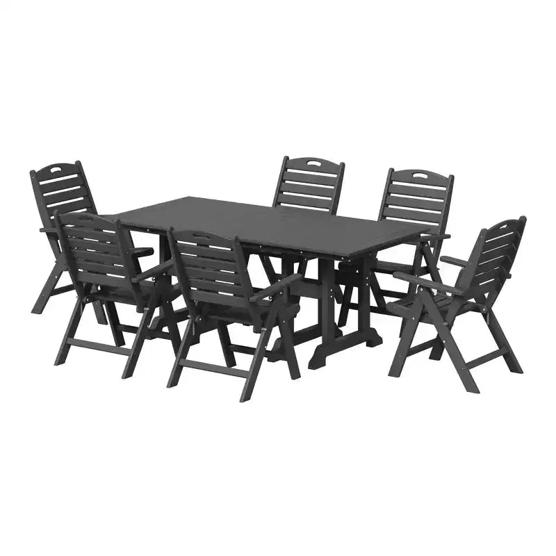 Set da pranzo da patio rettangolare in HDPE Malibu da 7 pezzi con sedie pieghevoli WestinTrends