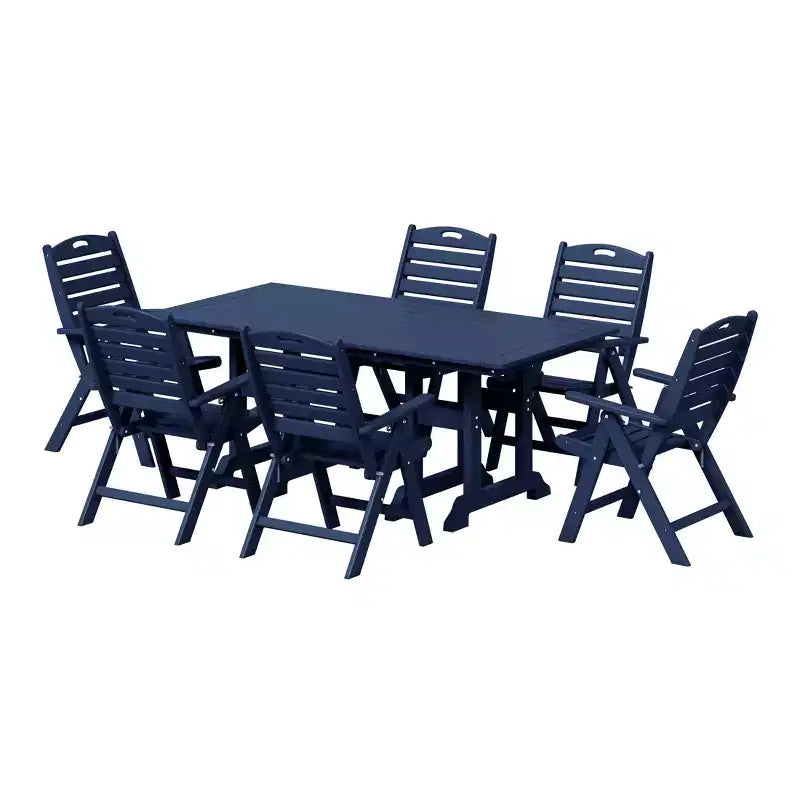 Set da pranzo da patio rettangolare in HDPE Malibu da 7 pezzi con sedie pieghevoli WestinTrends
