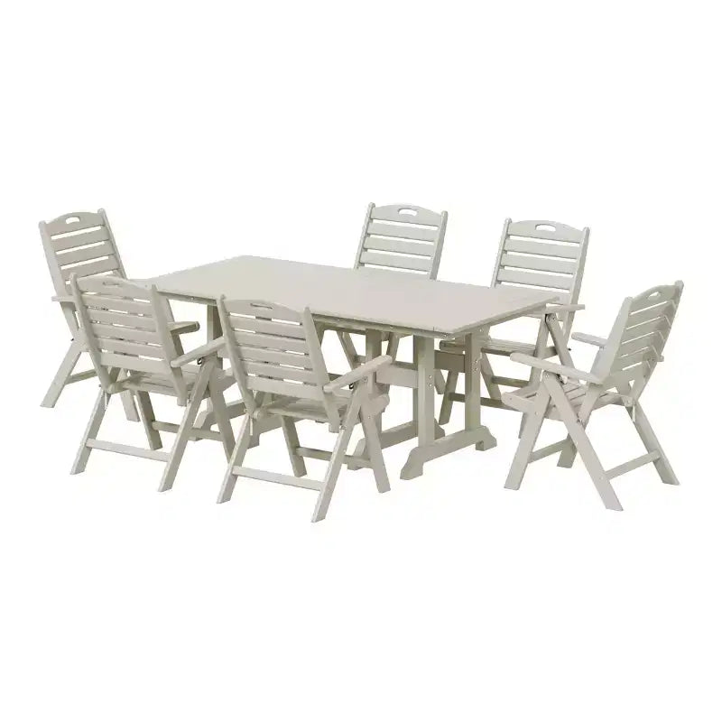 Set da pranzo da patio rettangolare in HDPE Malibu da 7 pezzi con sedie pieghevoli WestinTrends