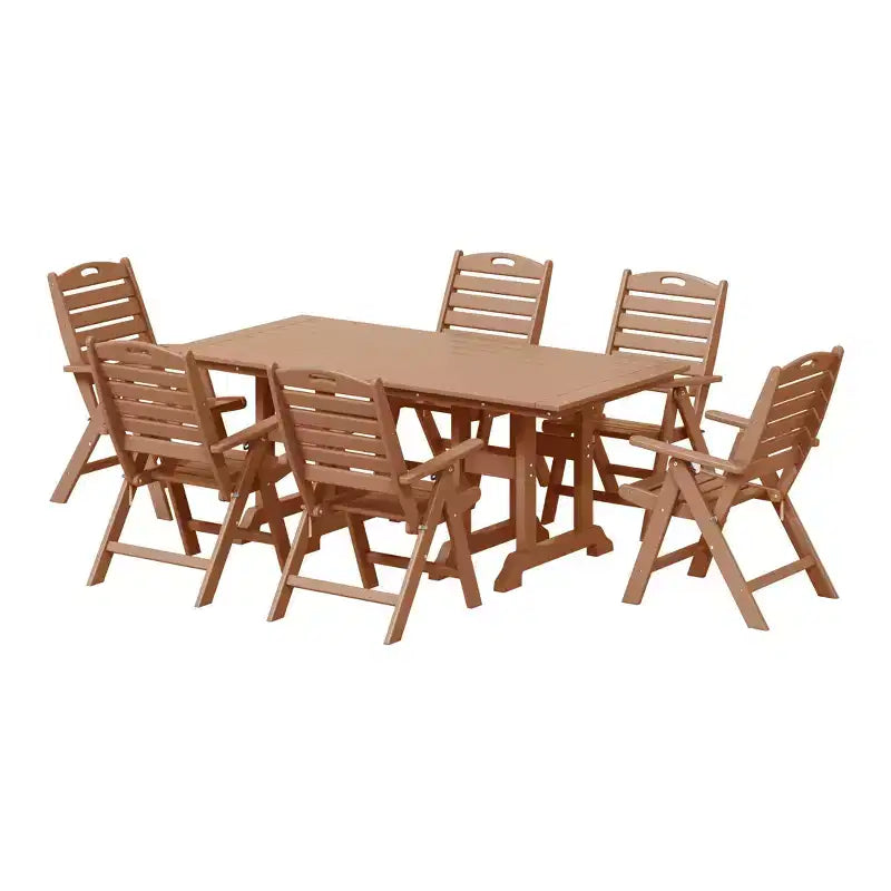 Set da pranzo da patio rettangolare in HDPE Malibu da 7 pezzi con sedie pieghevoli WestinTrends